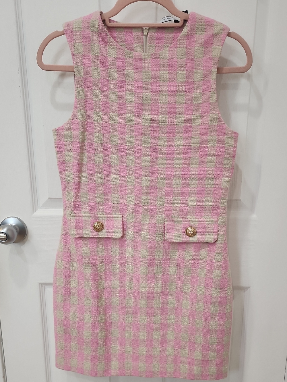 Pink Gingham Tweed Dress